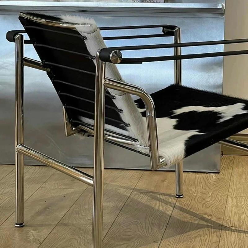 Chaise de loisirs simple en cuir et acier inoxydable, chaise pivotante d'étude de balcon de salon, c