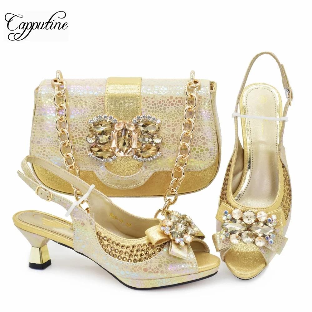 Ensemble de chaussures et sac pour femmes Peach, sandales à talons hauts pour femmes africaines, ass
