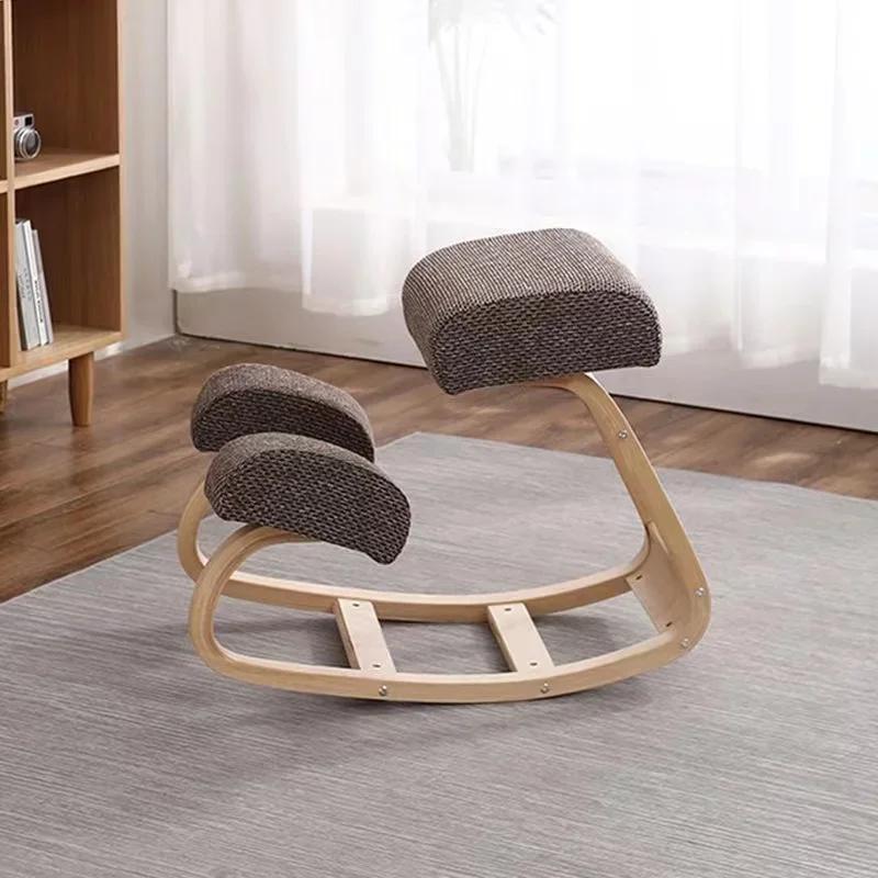 Chaise ergonomique à genoux pour bureau, maison, bureau, chaise à bascule en bois massif avec coussi