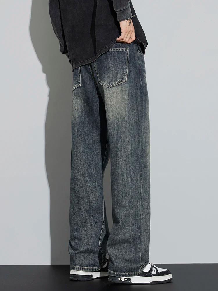 Jean Baggy en Coton à Jambes Larges pour Homme, Streetwear Rétro, Mode Coréenne, Denim Délavé Droit,