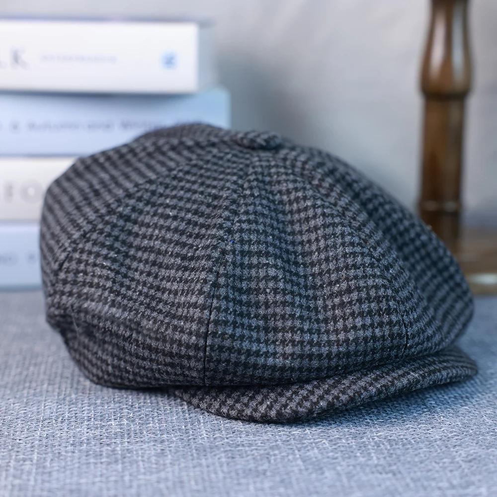 Casquette pied-de-poule Gatsby pour hommes et femmes, béret noir à carreaux, rétro britannique, casq