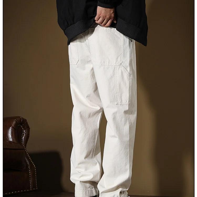 Pantalon drapé rétro américain blanc cassé pour homme, streetwear printemps/été, grande taille 40, p