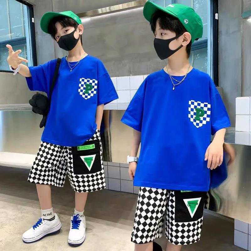 Ensemble de vêtements d'été pour garçons, 2 pièces, vêtements à manches courtes pour adolescents, T-