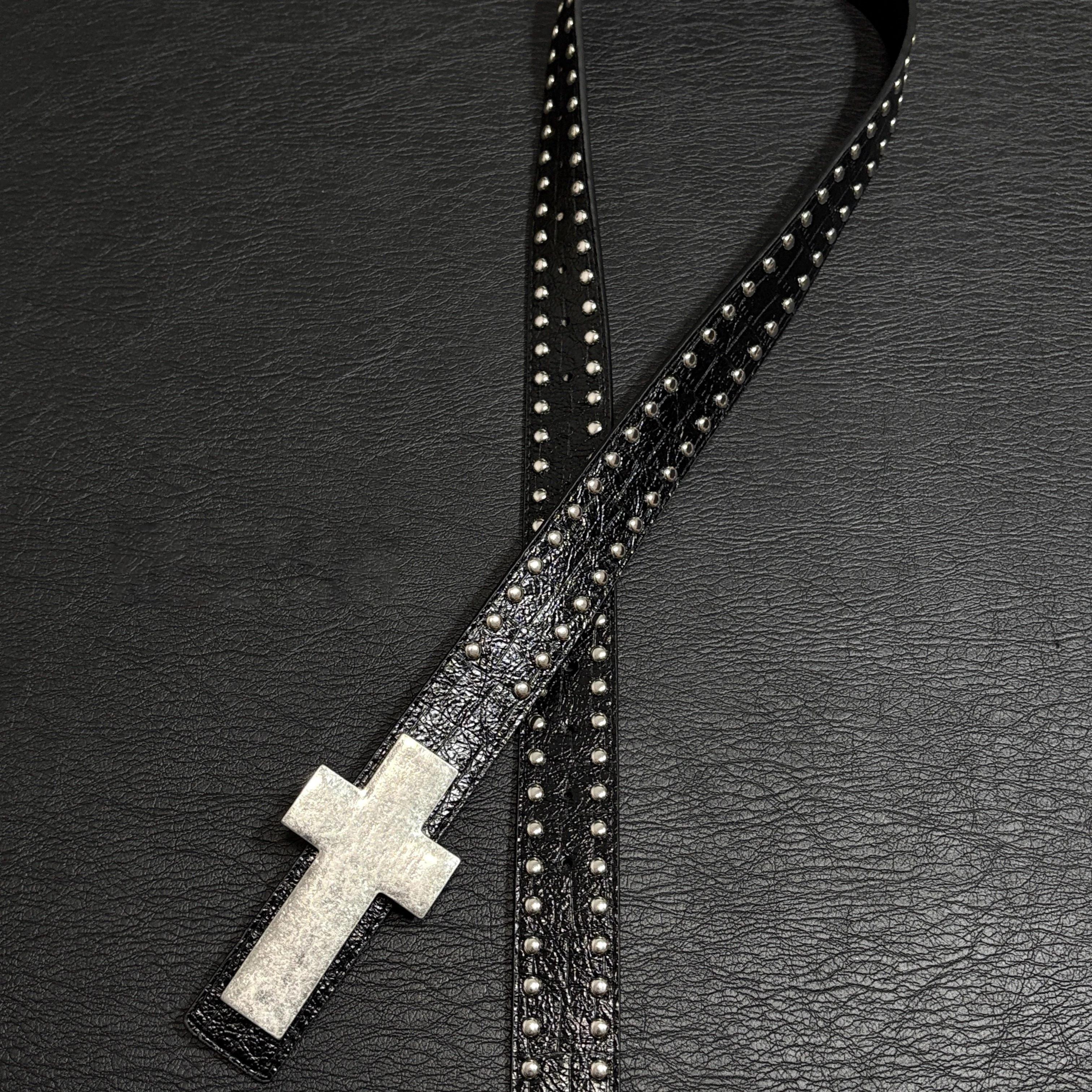 Ceinture Homme Style Harajuku Punk Cloutée à Croix, Motif Éclaté, Hip Hop Street Style, pour Fête Ro