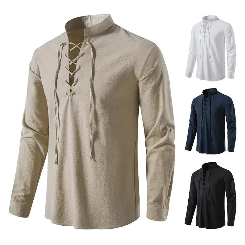 King Billion-T-shirt à manches longues en coton et lin pour hommes, chemises décontractées, chemise