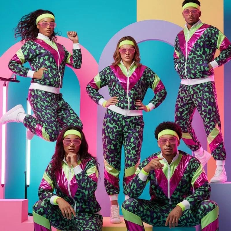 Ensemble de jogging rétro années 80, veste et pantalon de style disco pour tenue de fête sur le thèm