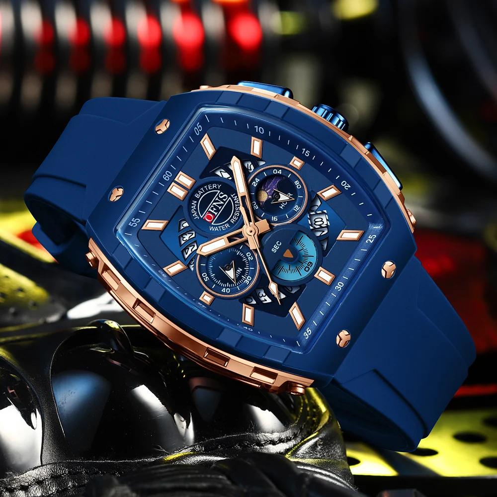 OFNS mode montres à Quartz pour homme lumineux étanche chronographe calendrier bracelet en Silicone