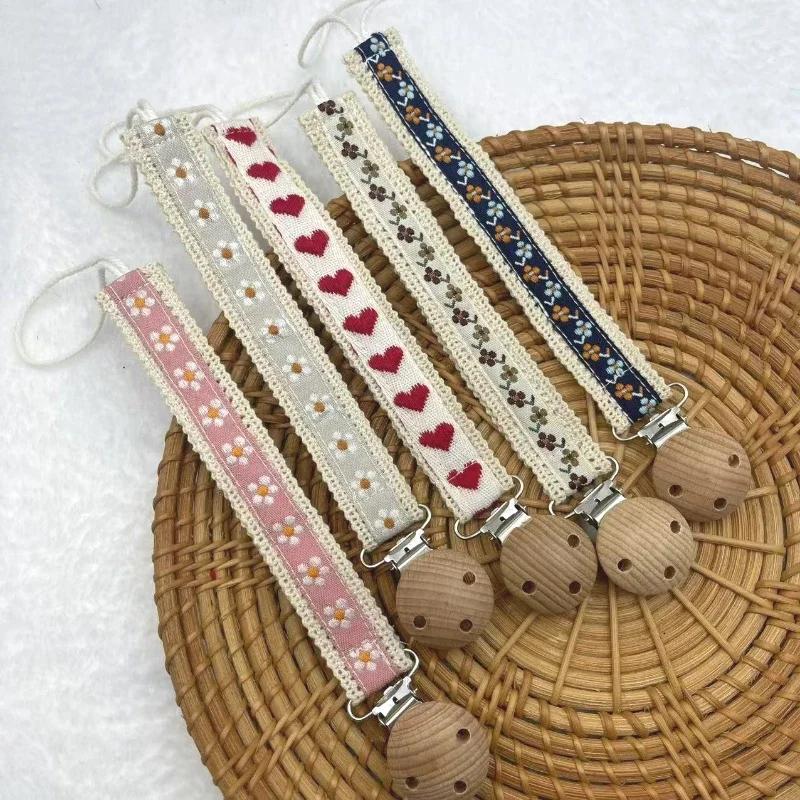 Chaîne de sucette en bois pour bébé, imprimé floral mignon, porte-mamelon factice, garde, anneau de
