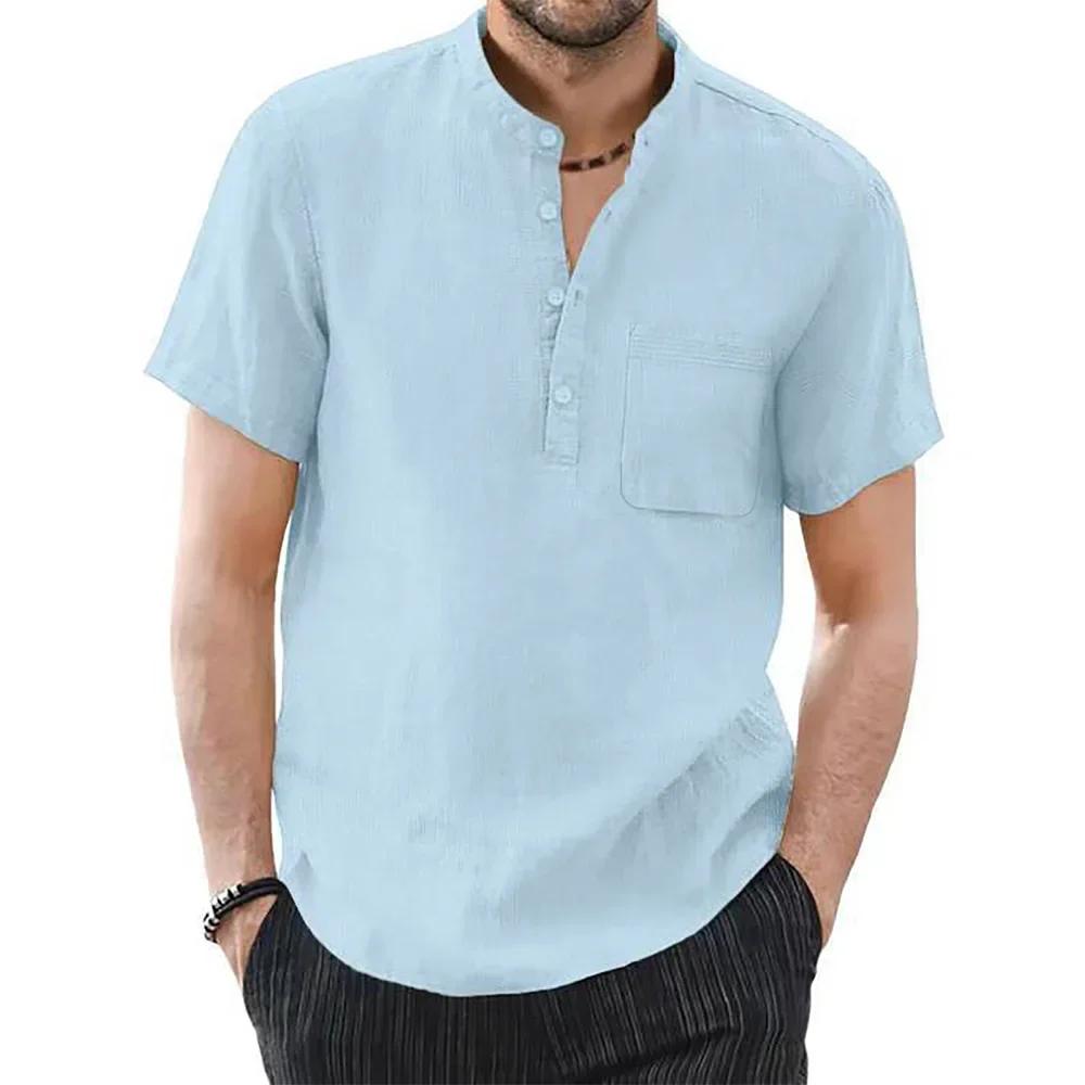 T-shirt à Manches Courtes en Coton et Lin pour Homme, Décontracté, Confortable, Respirant, Taille Am