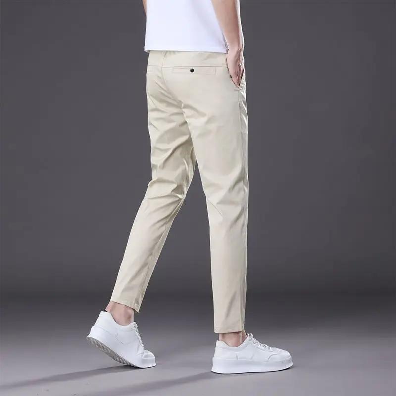 2025 nouveau été cheville longueur pantalon hommes coupe droite mode mince marque vêtements couleur