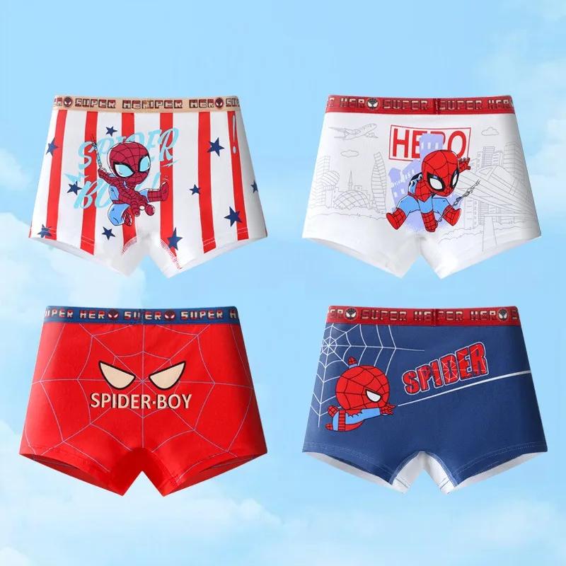 4 pièces garçons sous-vêtements en coton Cool Spiderman dessin animé imprimé enfants garçons boxeurs