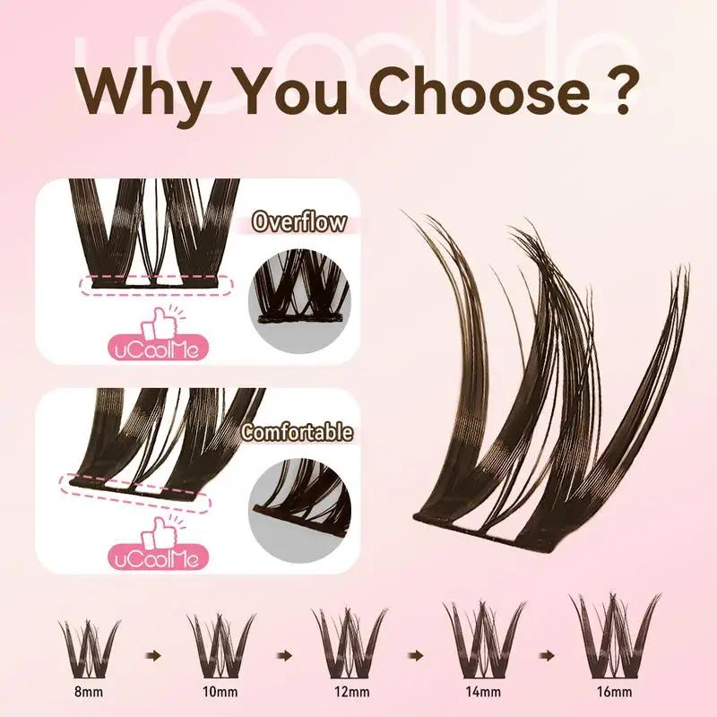 UCoolMe cils marron flore D Curl naturel vaporeux et léger segmenté cils grappe pour le maquillage à