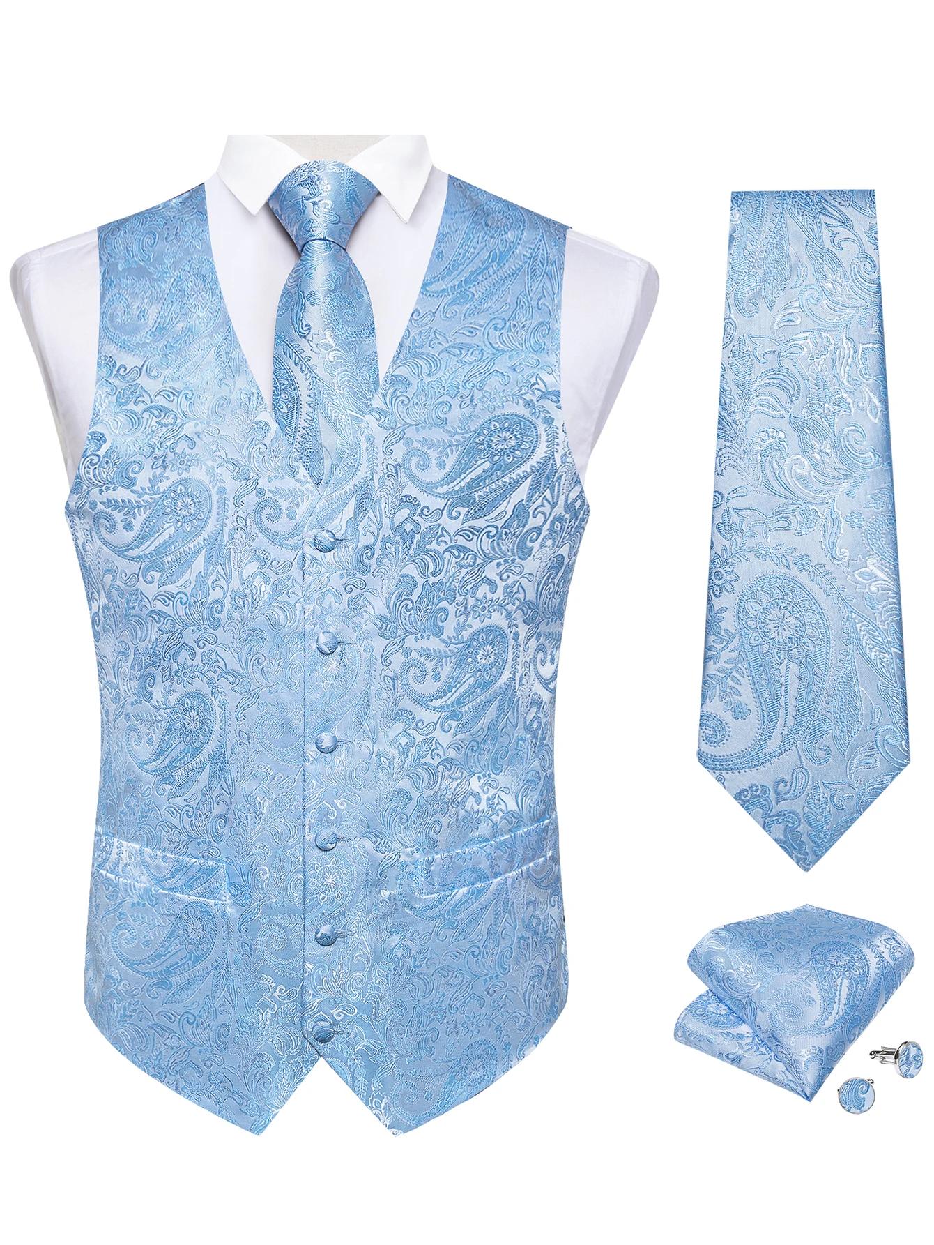 Ensemble gilet et cravate pour homme à motif cachemire – Gilet formel avec pochette de poche, idéal