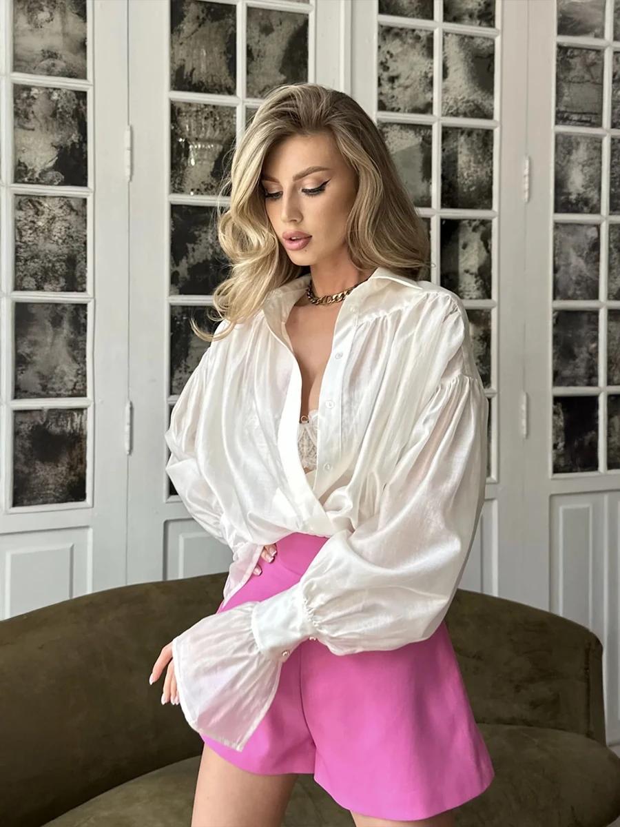 Bornladies-Chemise à manches évasées pour femme, vêtement de bureau, polyvalent, à la mode, couleur