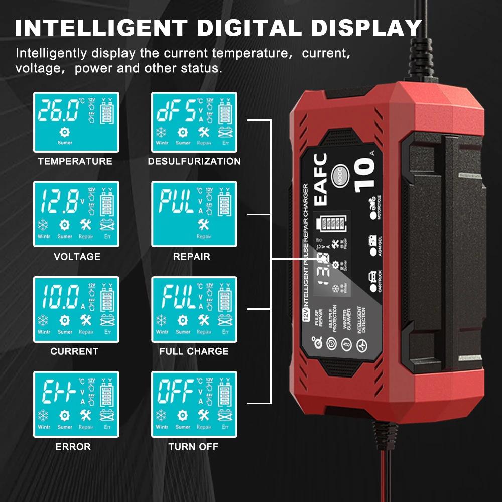 Chargeur de batterie de voiture grand écran 6A/8A/10A 12V, dispositif de chargement de batterie de m