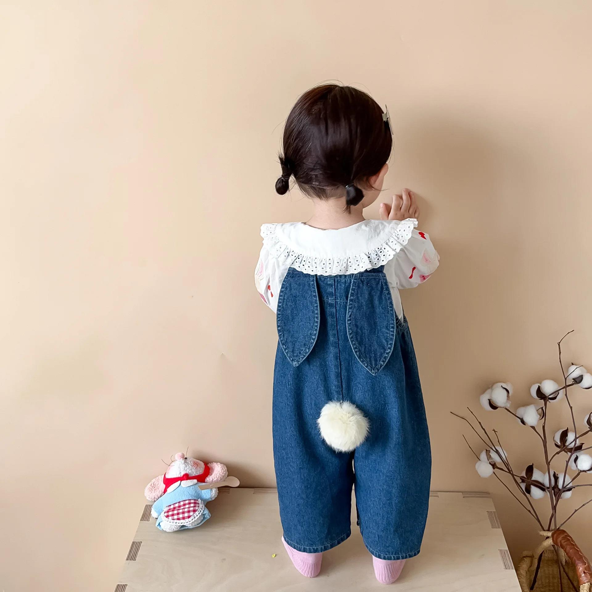 Combinaison en Denim sans manches pour bébé fille, salopette mignonne avec oreilles de lapin, barbot