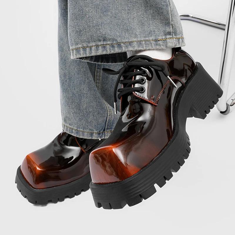 Chaussures en cuir à semelles épaisses pour hommes, style design de luxe, travail, bureau, mode fête