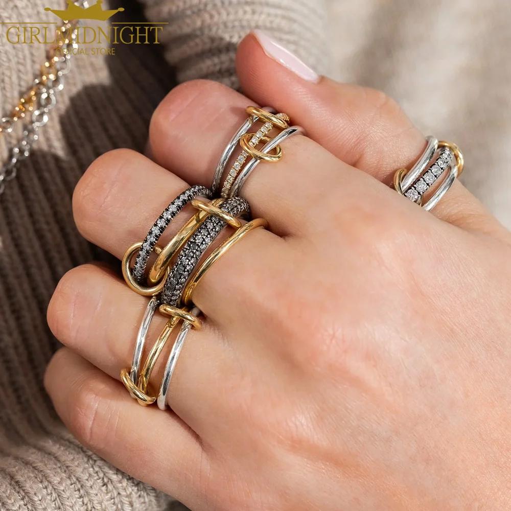 Bagues de fiançailles empilables pour femmes, couleur or rose, Micro pavé de Zircon CZ, chaîne à mai