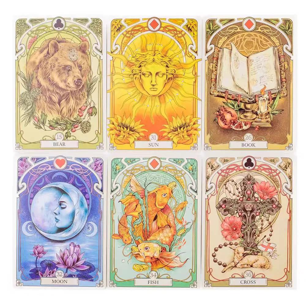 Cartes Oracle Lenormand romantiques, 10.2x7.2cm, Vision anglaise, Motifs floraux, 37 pièces, 4x2.8 p