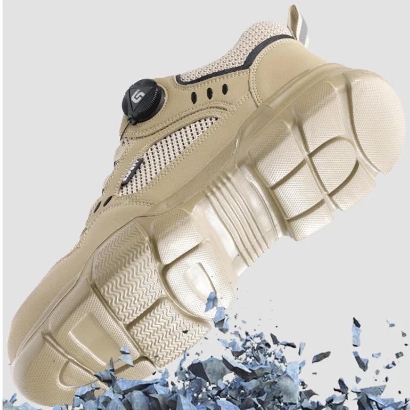 Chaussures de sécurité respirantes pour hommes avec bouton rotatif, anti-perforation et anti-écrasem
