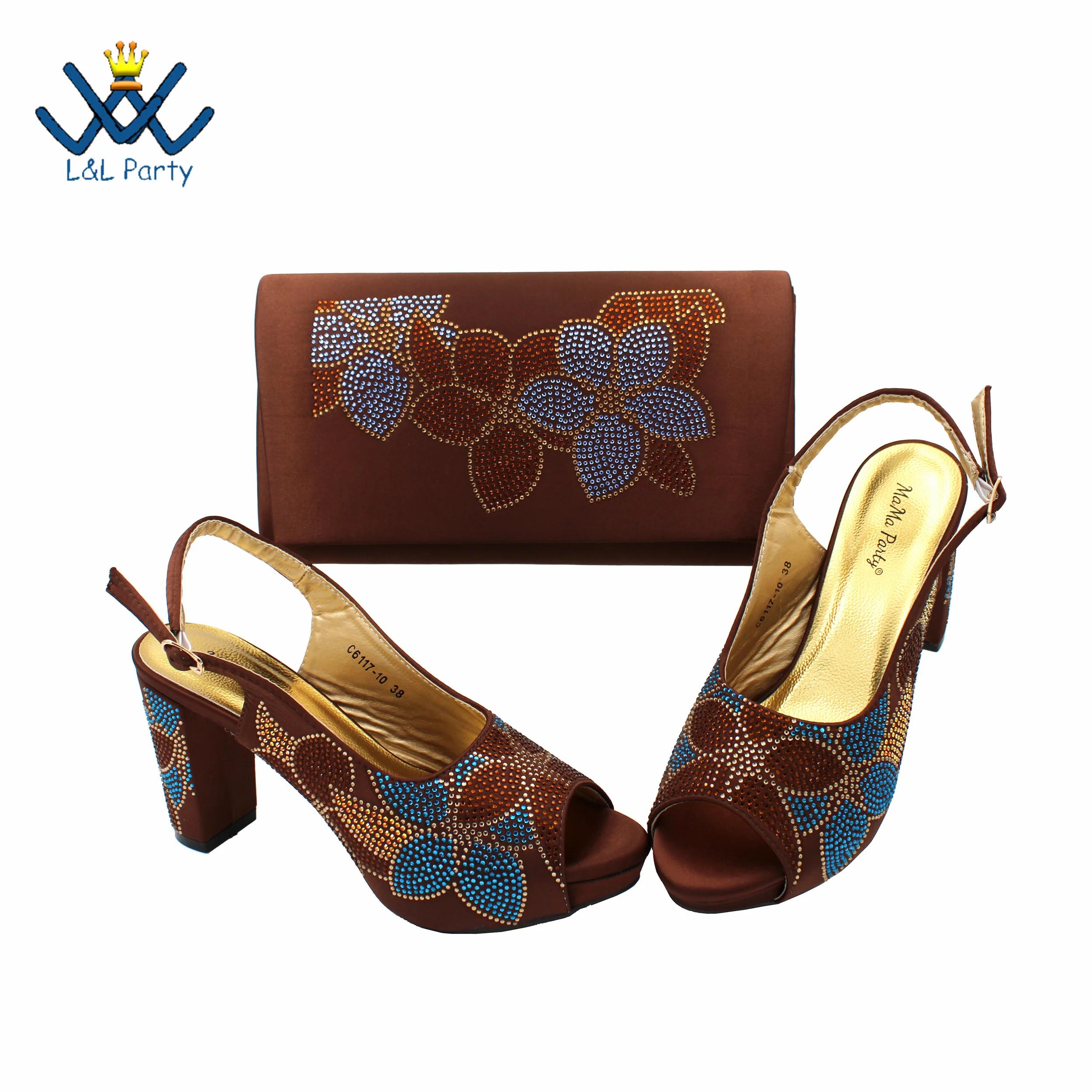 Ensemble de chaussures et sacs pour femmes africaines, Peep Parker avec cristal Kendning pour fête d