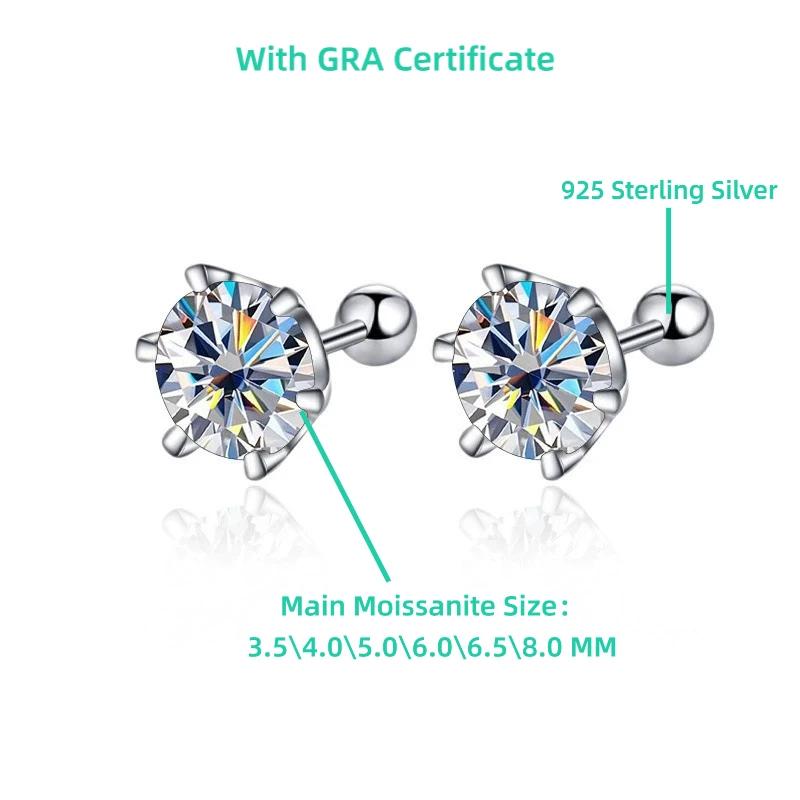 TY 0.3-2CT boucles d'oreilles Moissanite 925 en argent Sterling boucles d'oreilles rondes boucles d'