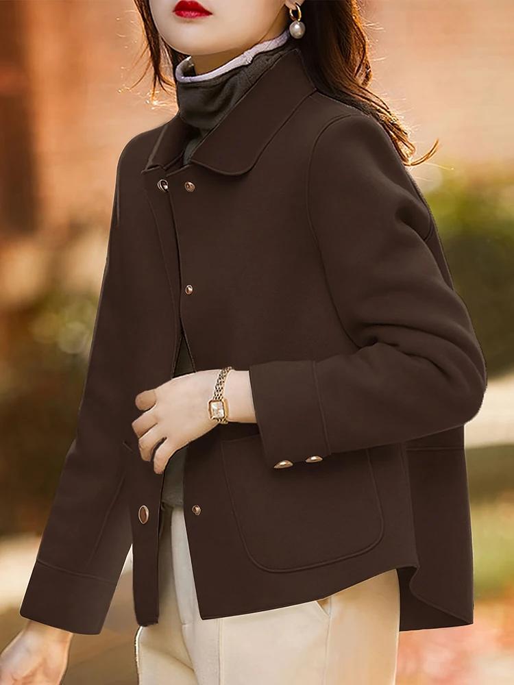 Manteaux classiques en laine courts et solides pour femmes, vêtements chauds d'automne et d'hiver po