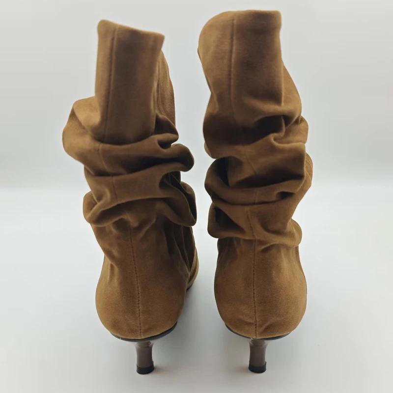 Aneikeh hiver Style De rue bout pointu bottines Femmes plissé bottes courtes Femme rétro concepteur