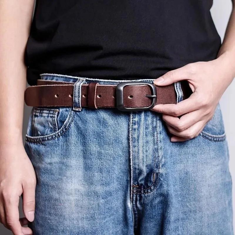 Ceinture homme de luxe modèle 2026, largeur 3,3 cm, en cuir véritable, style rétro décontracté. Peut