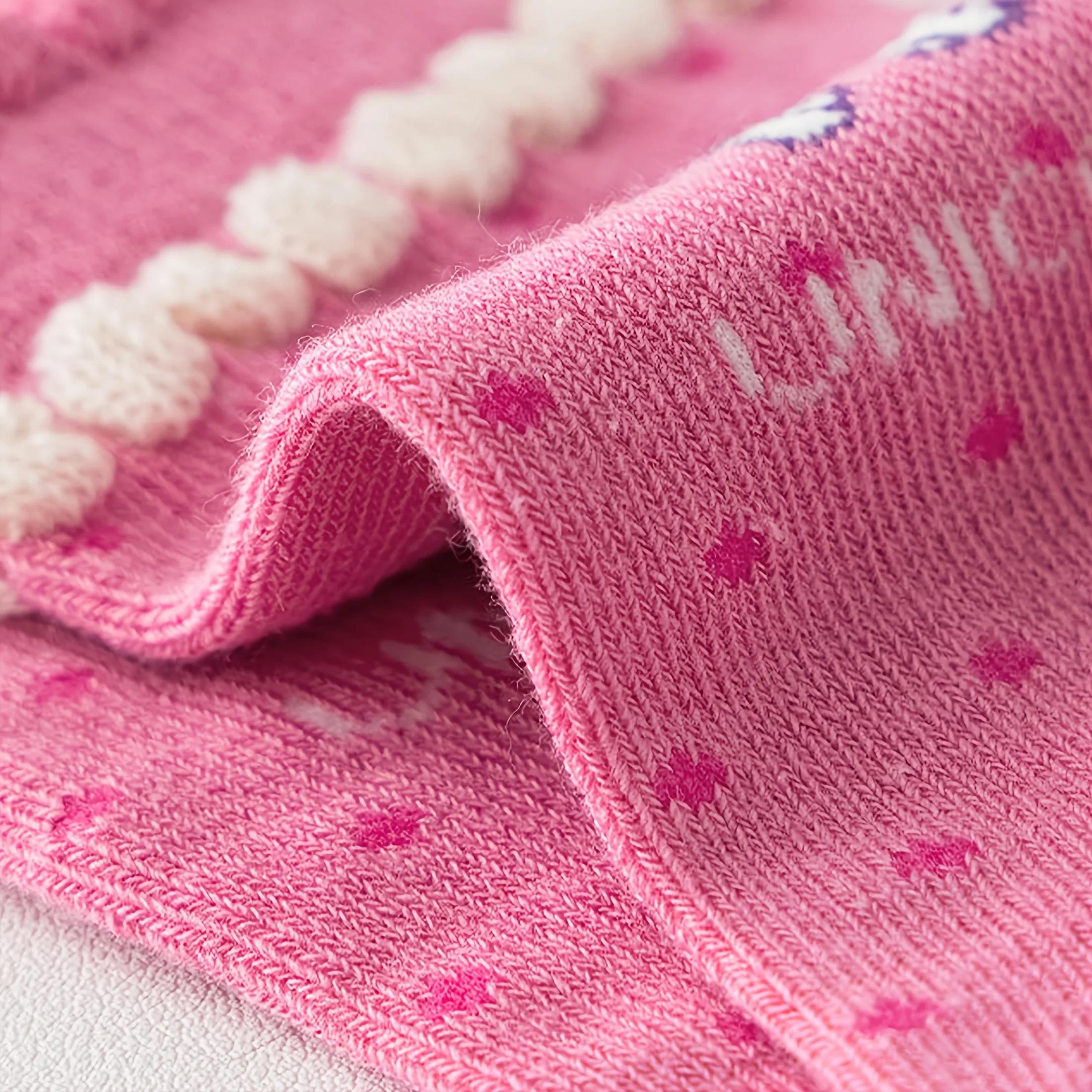 Lot de 5 chaussettes à pois pour enfants avec motif licorne arc-en-ciel et bordure en dentelle, adap