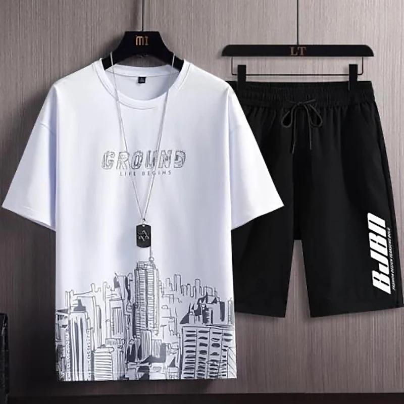 Costume de Sport décontracté en soie glacée pour hommes, sweat-shirt imprimé, pantalon de survêtemen