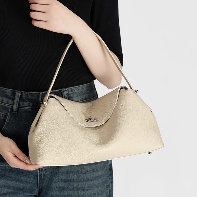 Sac de shopping décontracté de grande capacité en cuir de vache de haute qualité pour femmes, sac à