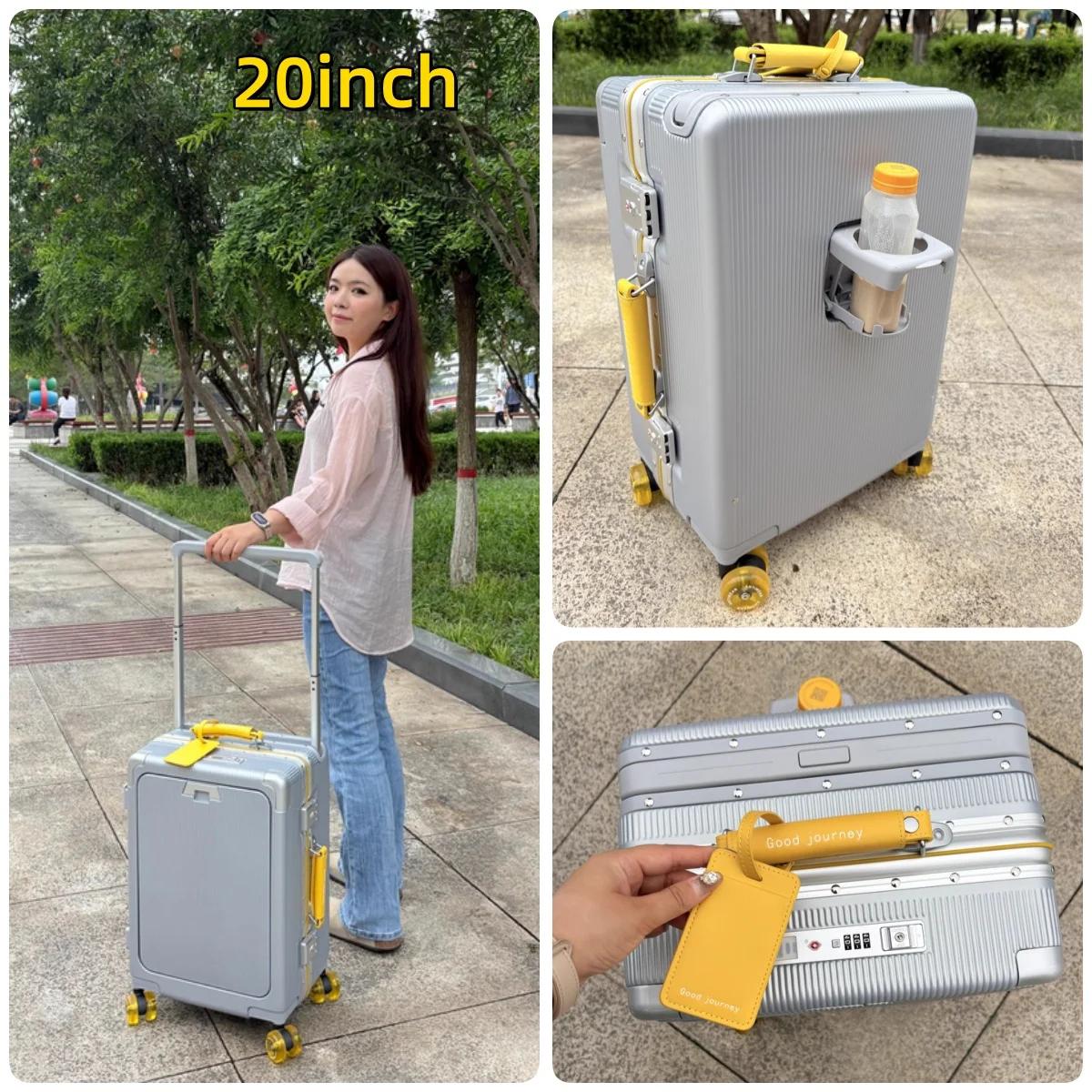 Valise à roulettes de poche à ouverture avant, cadre en aluminium, valise à roulettes à poignée larg