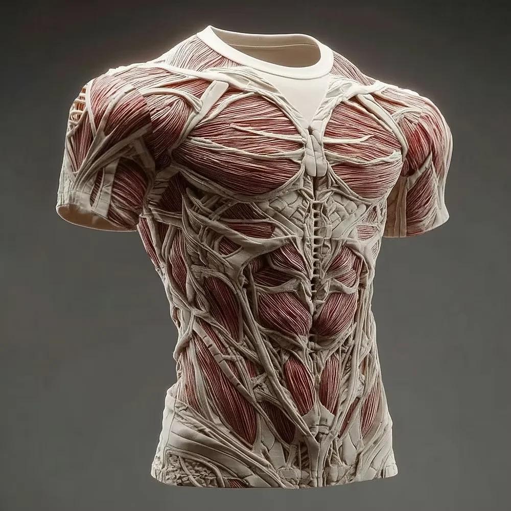 T-shirt Homme 3D Stéréoscopique Effet Musculaire Horrifique pour le Sport, Respirant et Séchage Rapi