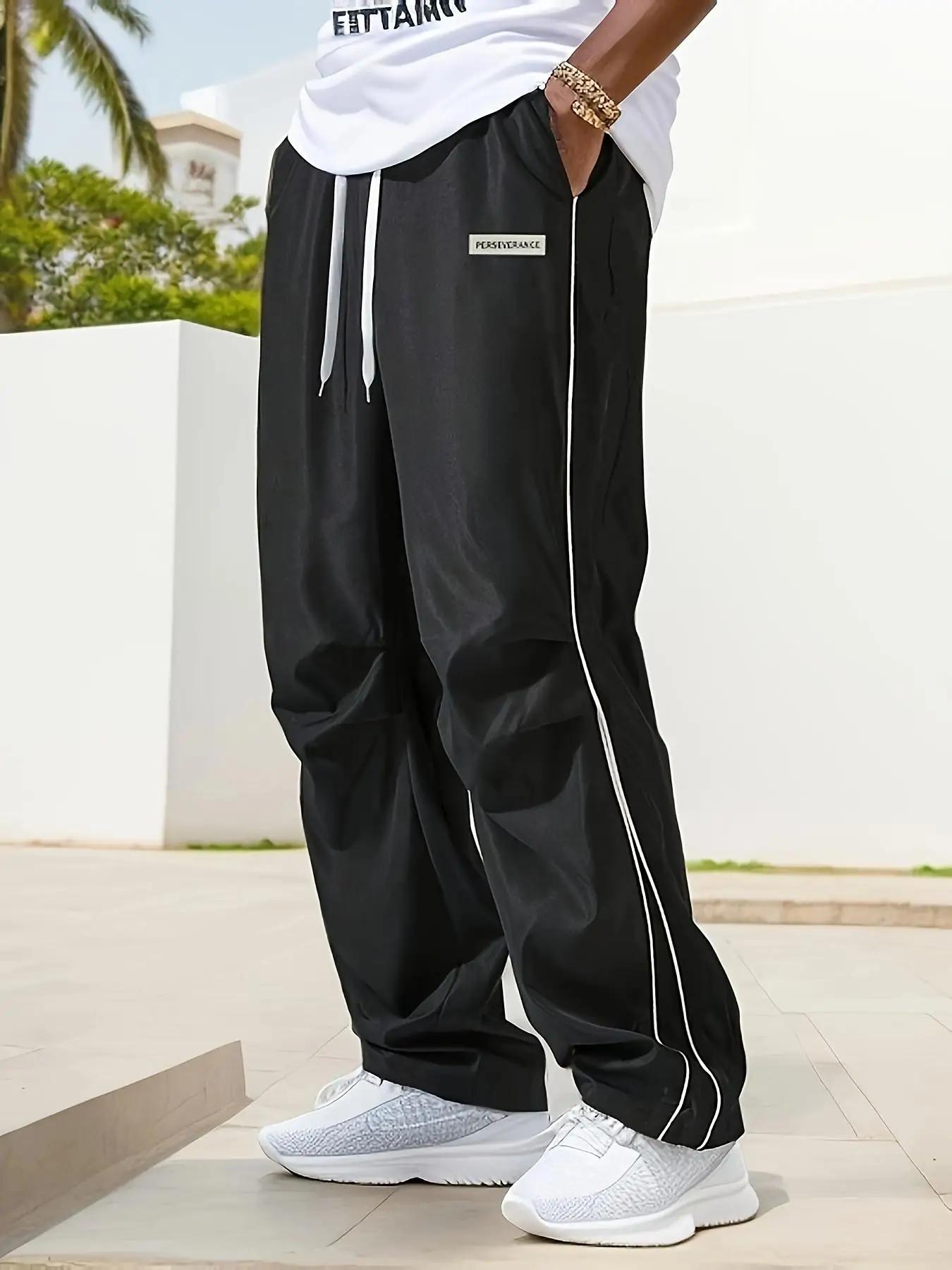 Pantalon droit de sport uni régulier pour hommes avec cordons et ceinture élastique, conception de s