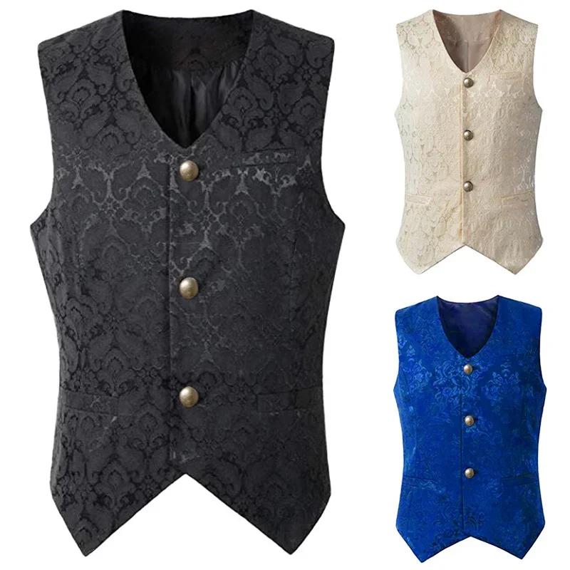 Gilet Steampunk Renaissance pour hommes, manteau gothique Jacquard, simple boutonnage, robe formelle