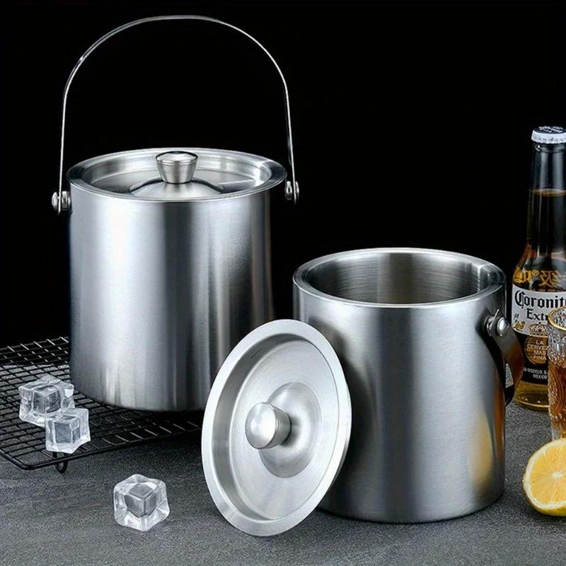 Seau à glace isolé en acier inoxydable, 1,6 l/2 l/3 l, vin, bière, Champagne, refroidisseur de fête