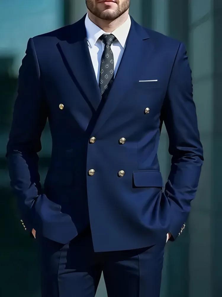 Mode nouveaux hommes loisirs Boutique affaires Banquet couleur unie mariage Double boutonnage Slim F