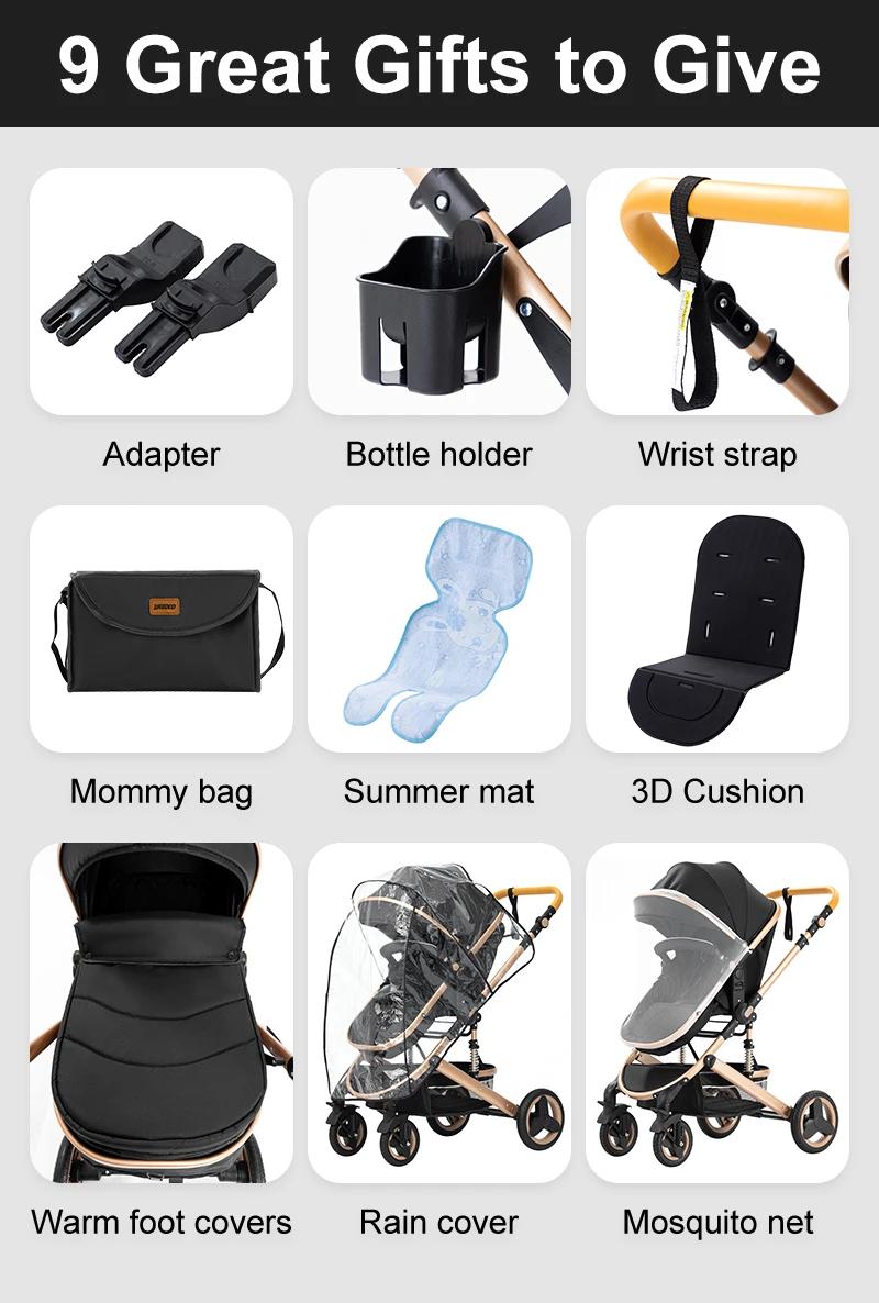 Poussette 3 en 1 avec siège auto et panier de couchage, poussette multifonction pour bébé, poussette
