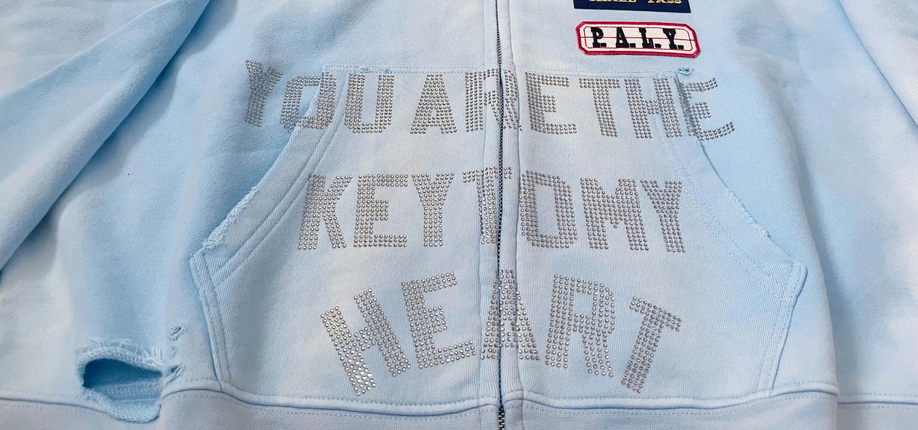 2025fw Paly diamant sweat à capuche avec fermeture éclair hommes femmes Vintage lavé bleu endommagé