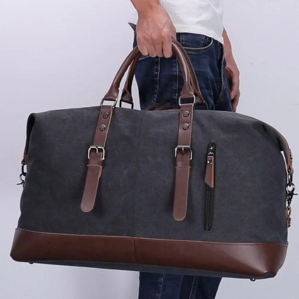 Sacs de voyage en toile et cuir pour hommes, bagages à main, sacs de sport, fourre-tout de voyage, g