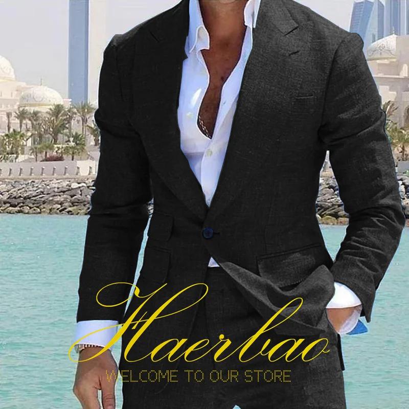 Smoking de marié de mariage imbibé de lin pour hommes, veste à revers formelle, blazer sur mesure, p