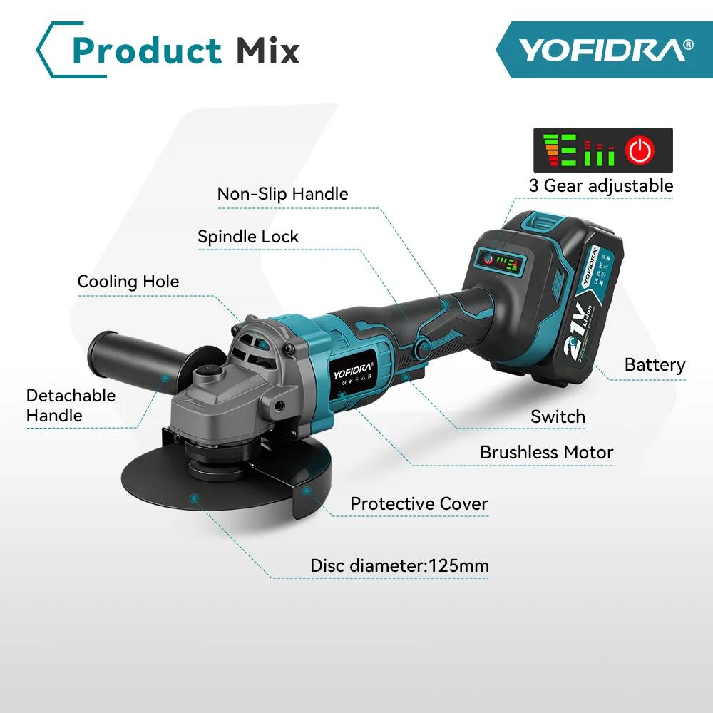 YOFIDRA 125mm meuleuse d'angle électrique sans brosse 3 vitesses M14 meulage du bois polissage outil