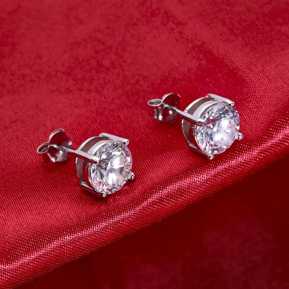 Boucles d'oreilles en argent Sterling 100% Moissanite pour femmes, 0.5-2 Carat, 8.0mm, couleur D, bi