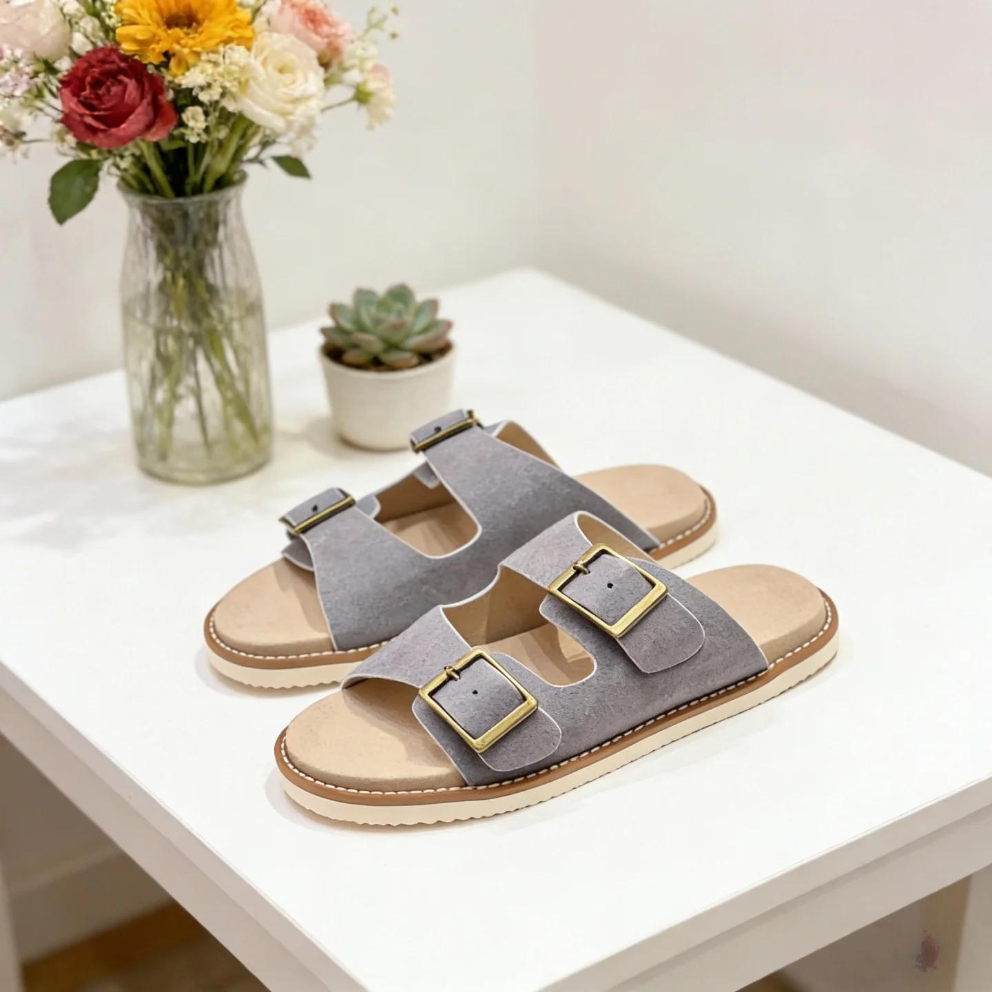 Chaussures pour hommes de marque de luxe, pantoufles en cuir de vache véritable, sandales en cuir fa