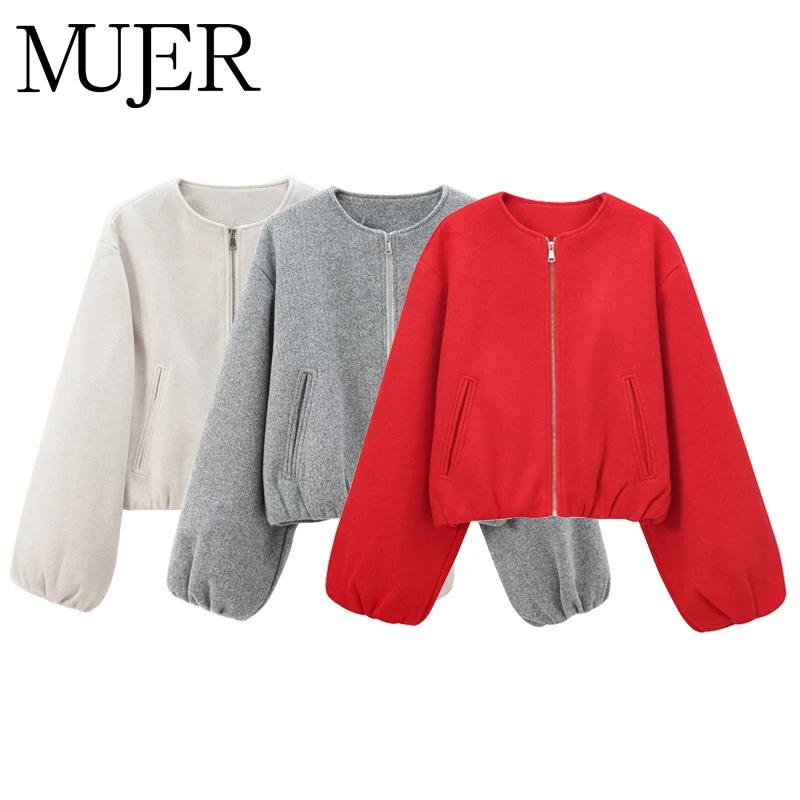 MUJER rouge fermeture éclair Bomber vestes pour femmes doux recadrée vestes femme 2025 à manches lon