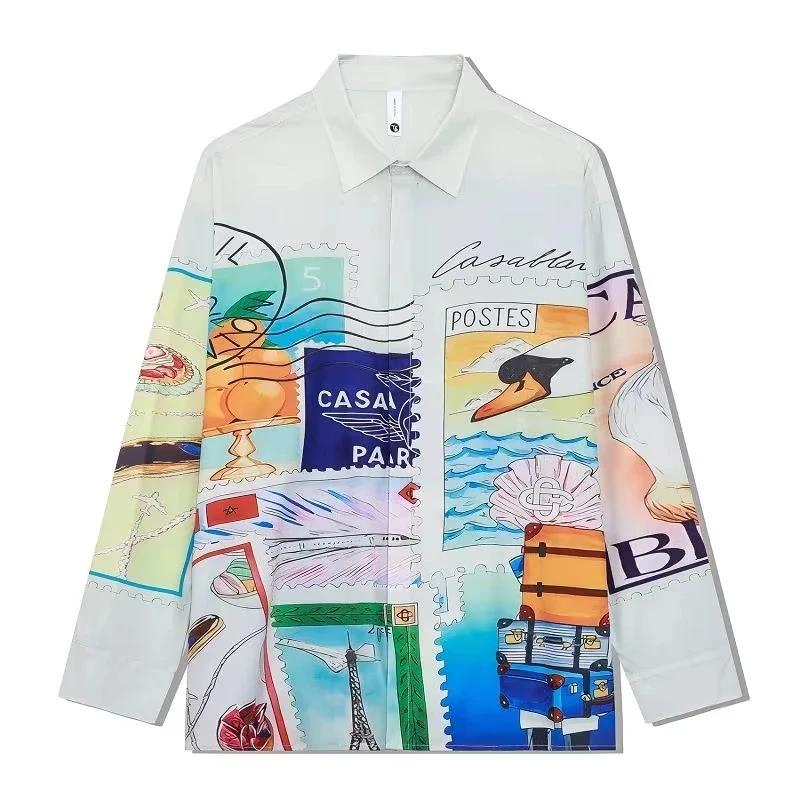  Chemise de rue raffinée pour hommes, imprimé Vintage, manches longues, léger, luxe, Cardigan urb