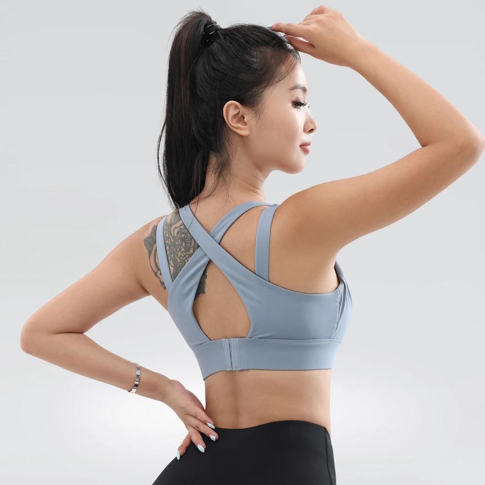 Soutien-gorge de sport respirant avec dos croisé pour femme, brassière de fitness, gym, course à pie