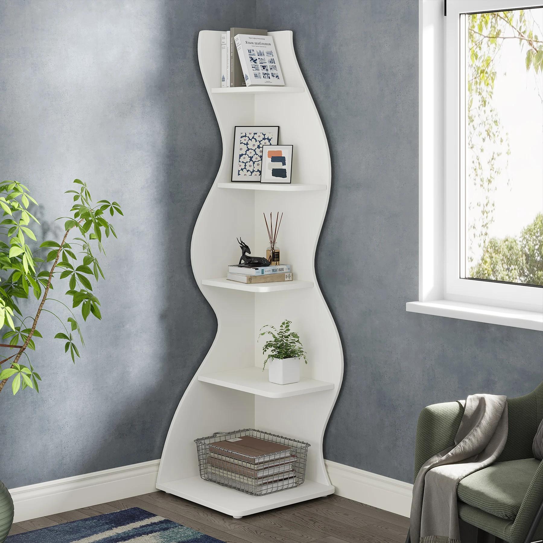 Tribesigns – étagère d'angle murale moderne à 5 niveaux, petite bibliothèque d'angle élégante, suppo