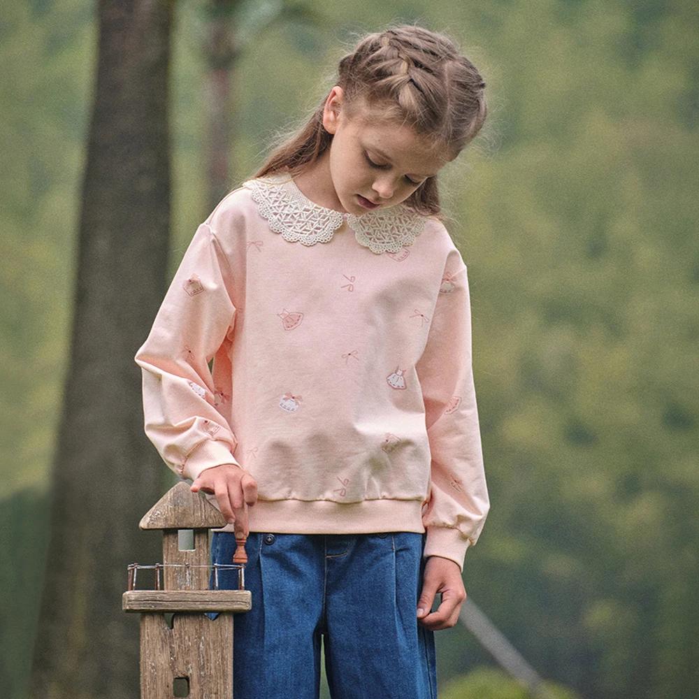 Dave Bella filles à manches longues pull sweat enfants mignon manteau à capuche automne printemps en